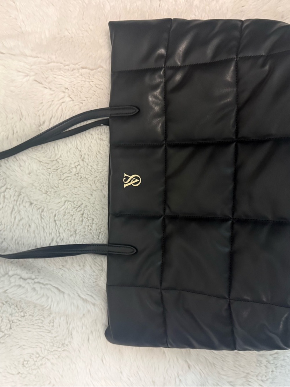 Victoria's Secret Black Quilted Tote with Gold Logo